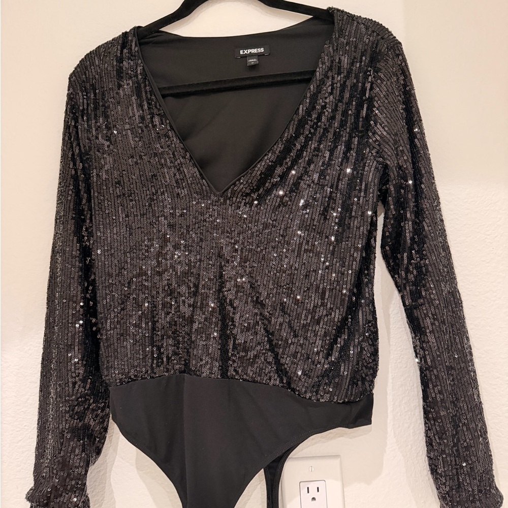 Express Black Sequin Bodysuit